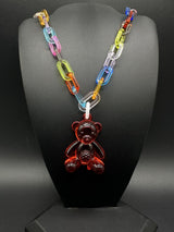 Acrylic Cable Link Chain Crystal Bear Pendant Necklace 17” Long