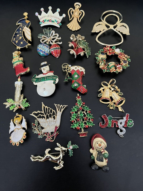 Lot Of 18 Signed Vintage to Modern Holiday Christmas Brooches~Unsigned~