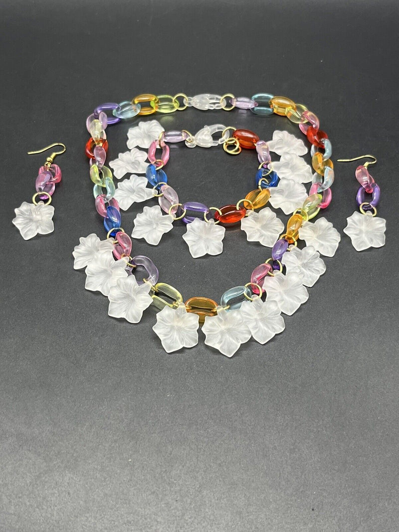 Fun Acrylic Statement Necklace Bracelet & Earrings Handmade Jewelry Set 15”