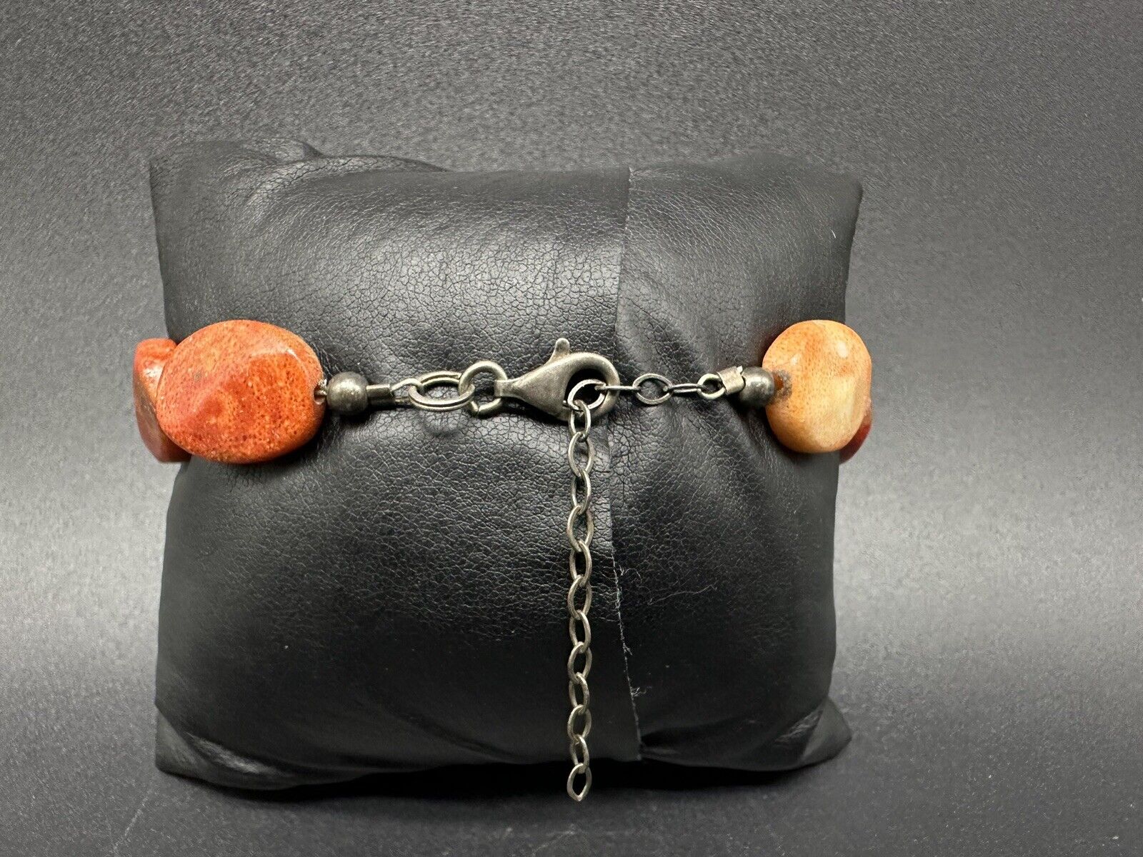 Orange Sponge Coral Sterling Silver Beaded Bracelet With Extender 15Gs