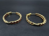 Round Cut Lab Created Garnet Hoop Earrings Sterling Silver Yellow Gold Plated