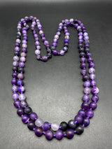 Vintage Purple Agate Knotted Bead Strand Necklace 60” Long