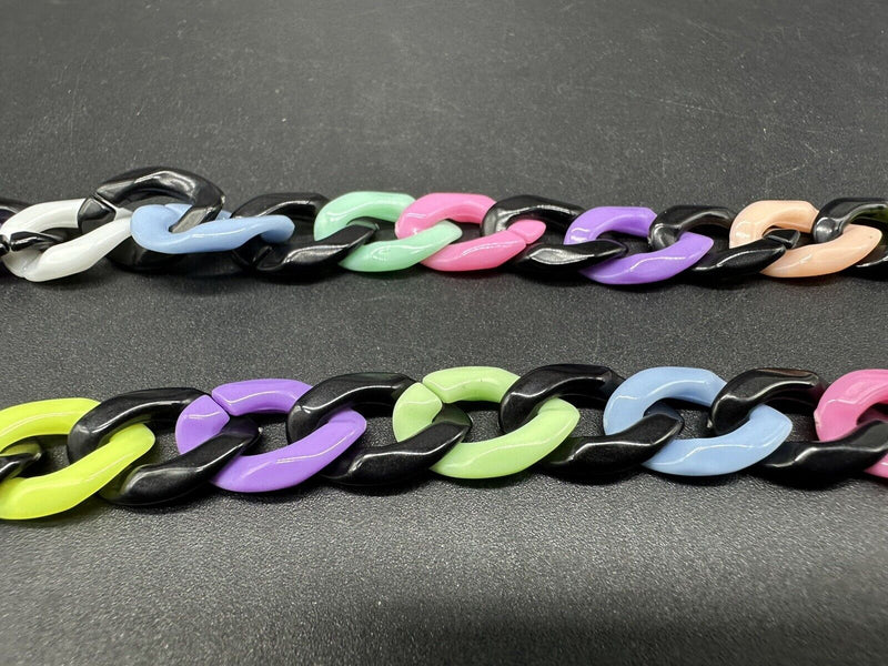 Colorful Acrylic Resin Plastic Curb Statement Link Necklace Multi Color 18”