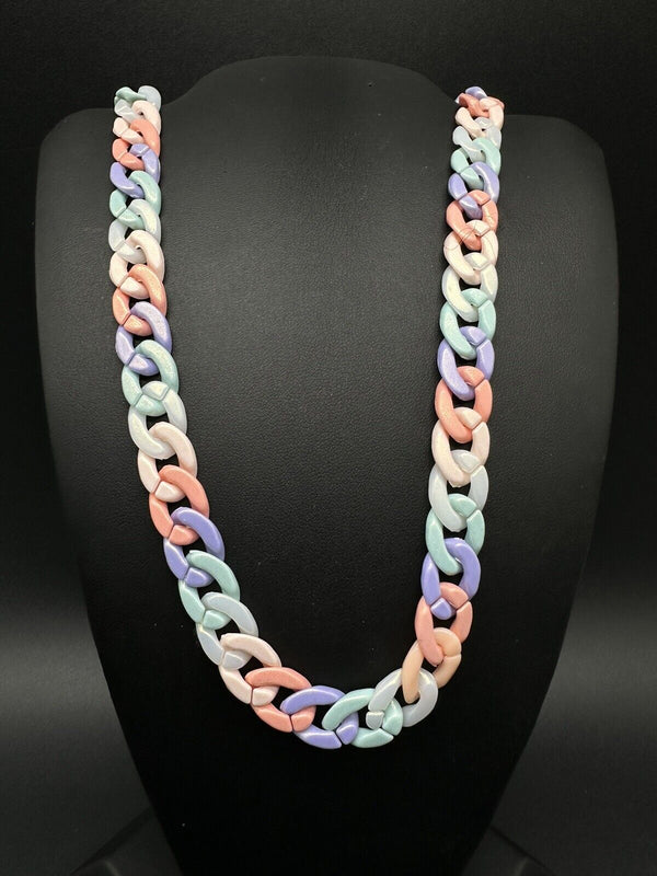 Acrylic Curb Link Necklace Pink Multi Colored 18”