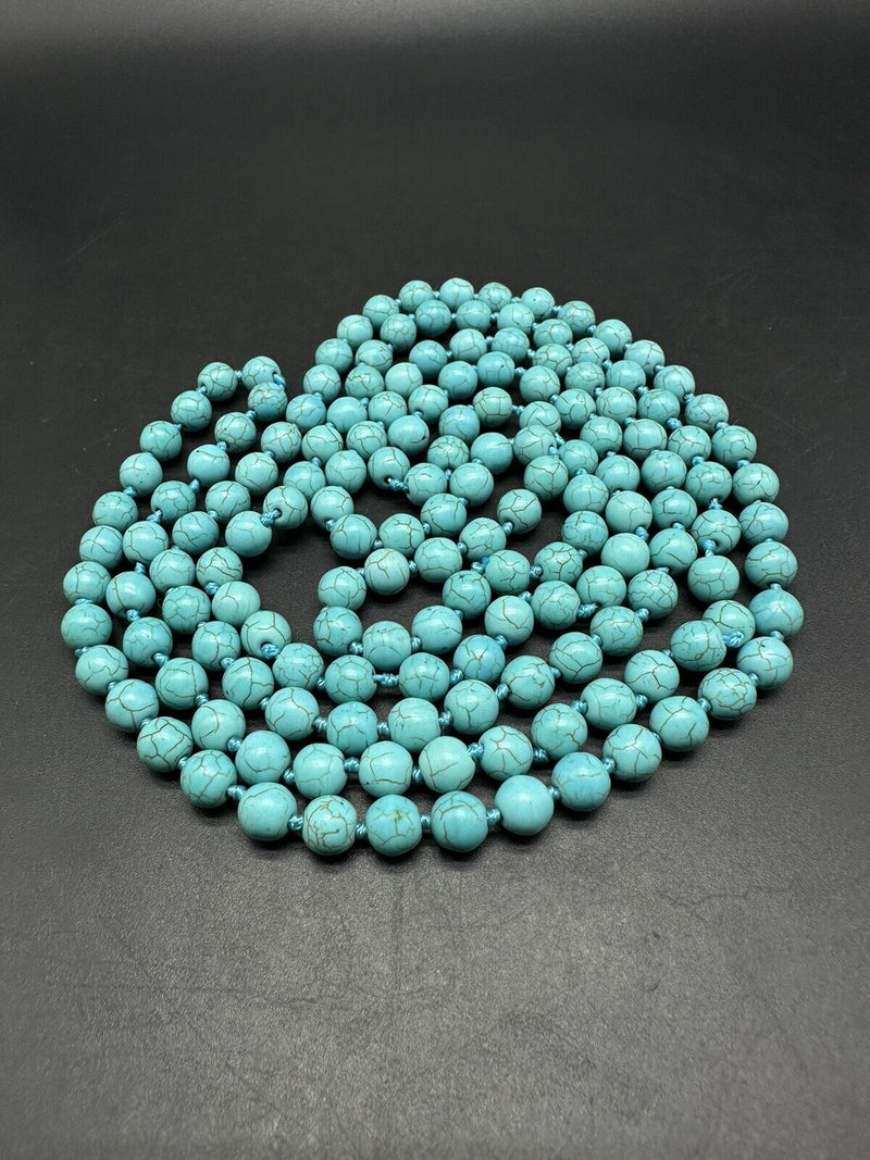 60 Inches 8mm Round Turquoise Stone Long Necklace Woman Jewelry