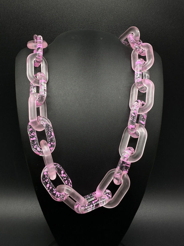 Pink Translucent Cable Link Frosted Acrylic Chain Link Necklace 20”~Cute!!!