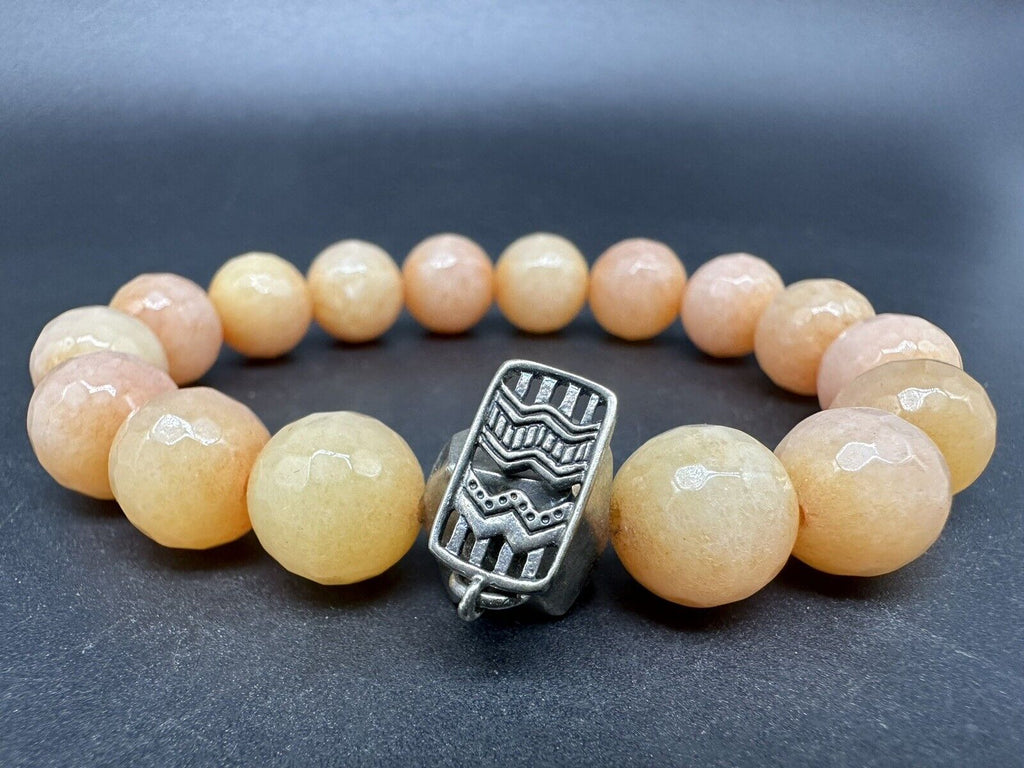 Silpada Peach Quartzite Sterling Silver Stretch Bead Bracelet  42Gs 7"