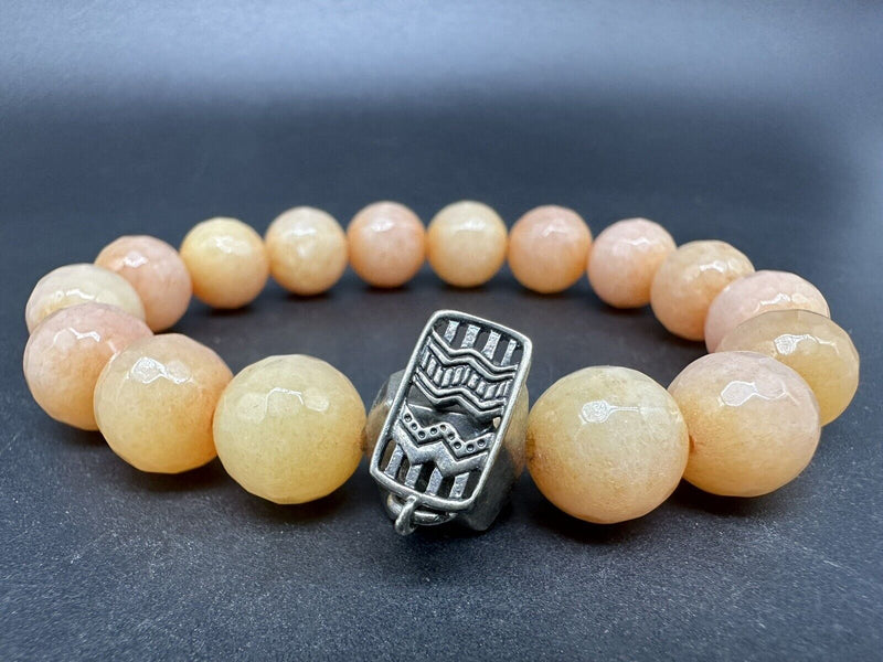 Silpada Peach Quartzite Sterling Silver Stretch Bead Bracelet  42Gs 7"