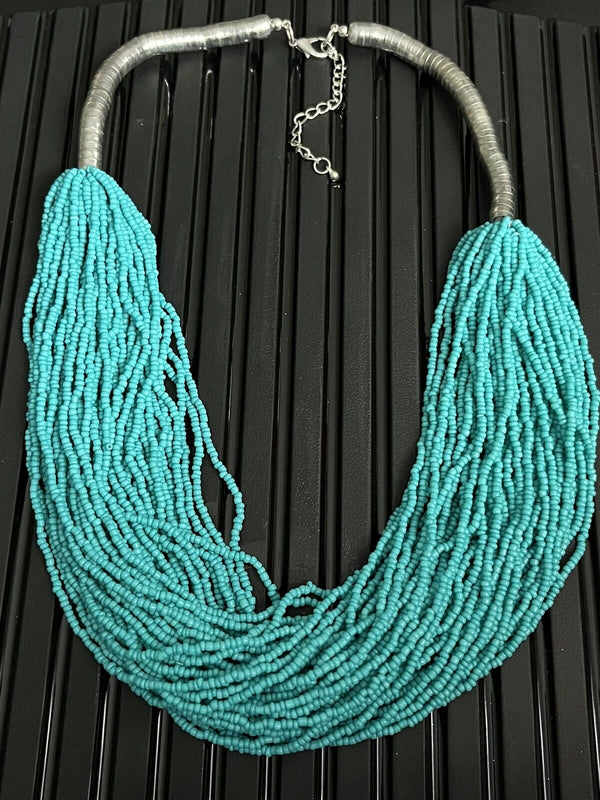 VTG 24" Mediterranean Turquoise  Seed Bead Multi 40 Strand Necklace