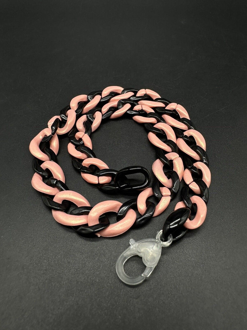 Acrylic Curb Link Necklace Pink and Black 18”