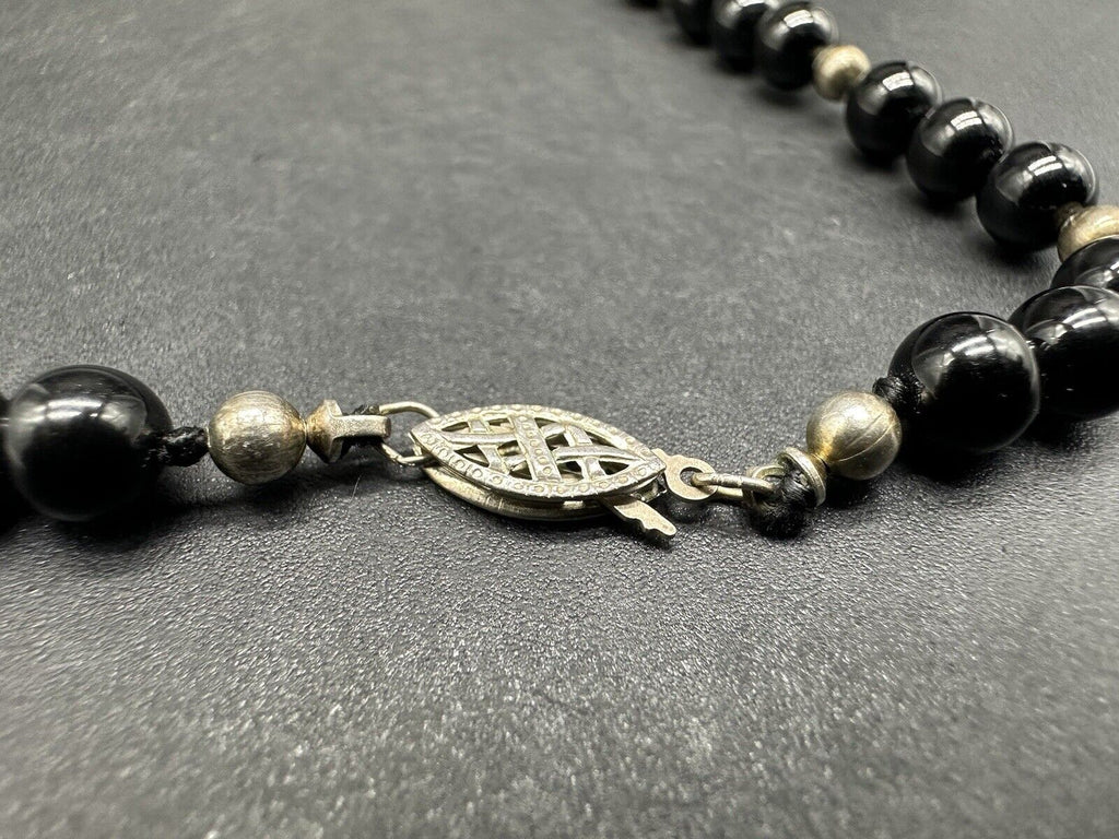 Sterling Silver Onyx Bead Necklace Knotted Vintage 20”