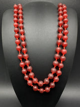 Handmade Red Agate Knotted Bead necklace 60”