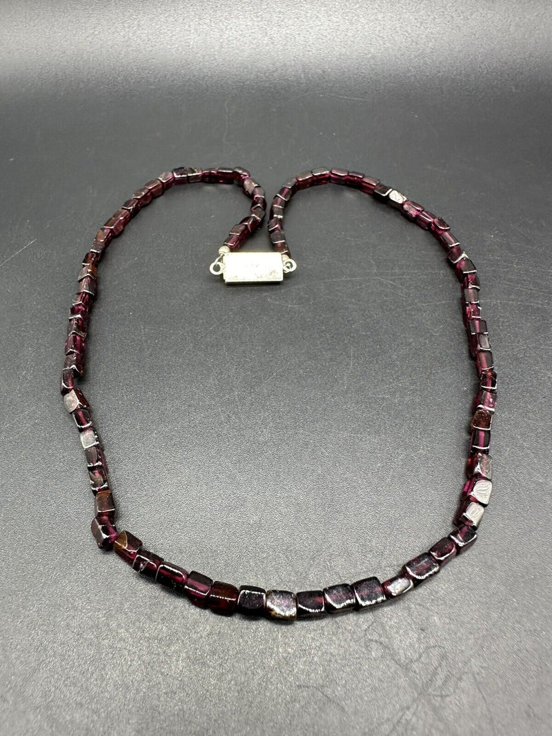 Vintage Sterling Silver Clasp 19” Garnet Gemstone Necklace