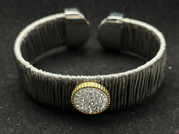 Elegant Pave Center Cuff Flexible Bracelet 7”