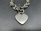 Sterling Silver Charm Chain Bracelet W/ Heart Pendant (28Gs) 8”