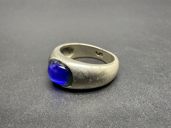 Hand Crafted 925 Sterling Silver Blue Glass Stone Ring Sz 4