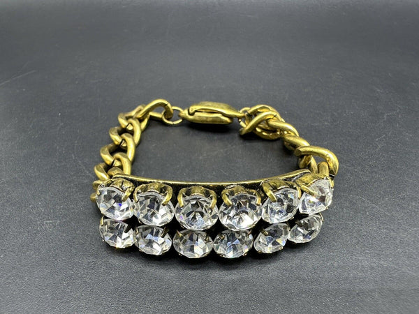 Signed Chico's Crystal Rhinestone Gold Tone Bracelet Heavy Link