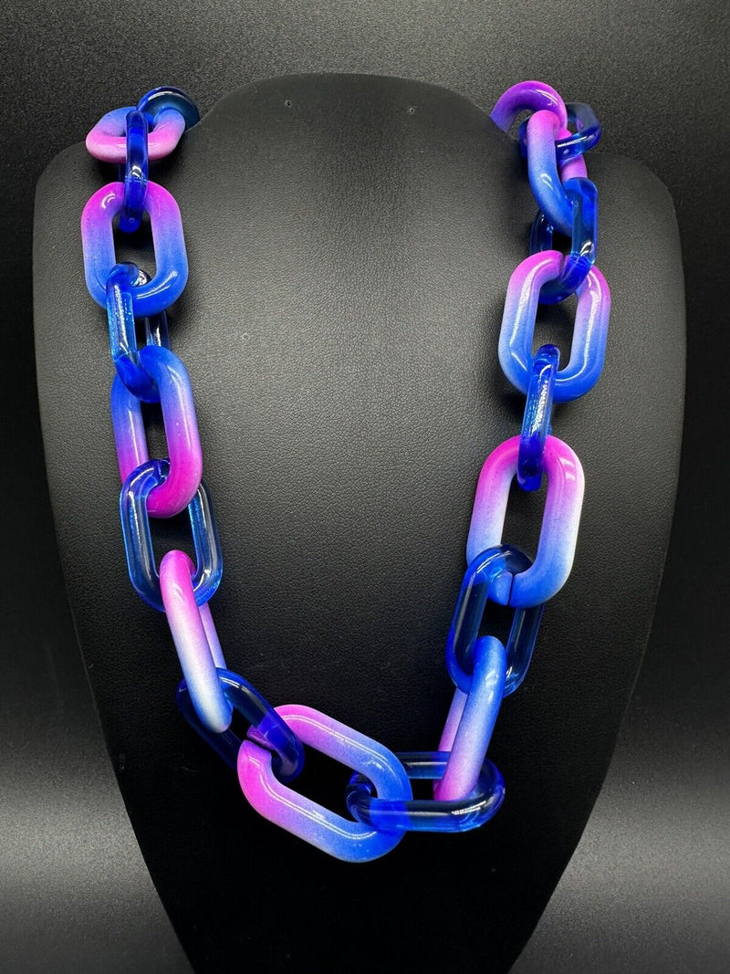 Blue & Pink Ombré Cable Chain Acrylic Link Necklace 20”