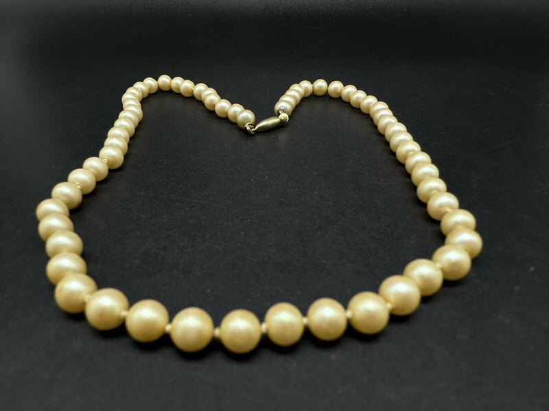 Vintage Genuine Pearl Gold Plated Clasp Necklace 17”