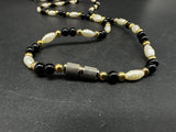 Fabulous Vintage Gold Tone Fresh Water Pearls & Black Onyx Necklace 12