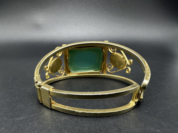 Vintage Metal Turquoise Color Stone Clamper Bracelet 6.75”