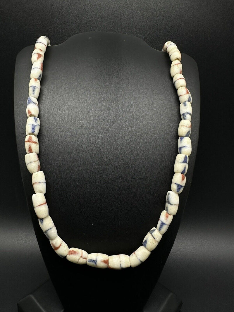 Tube Shaped Trade Bead Necklace 32”