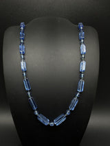 Vintage Extra Long Blue Art Glass Beads 60”Strand Handmade Women Necklace