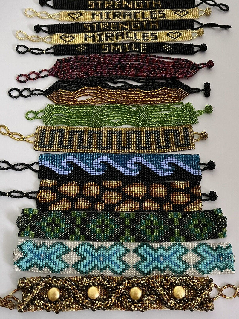 Lot Of 14 Beadwork Seed Beads Bracelets Mixed Jewelry Lot 1/2”-1” Wide