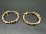 Round Cut Lab Created Garnet Hoop Earrings Sterling Silver Yellow Gold Plated