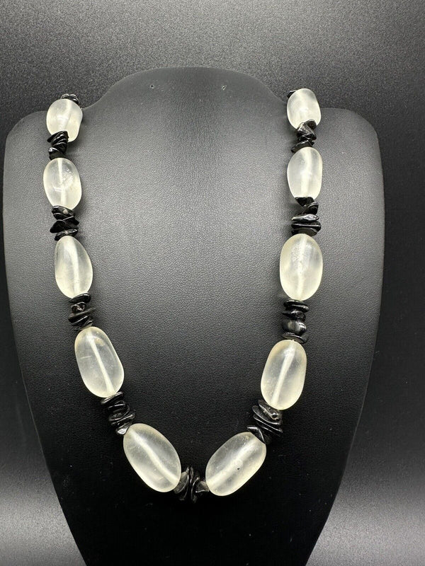 Vintage Frosted Glass Bead Necklace - 24”- Black