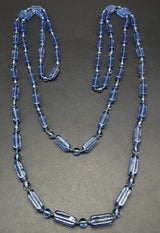 Vintage Extra Long Blue Art Glass Beads 60”Strand Handmade Women Necklace