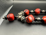 Vintage Red Coral Sterling Silver Bead Statement Necklace Jewelry 18”