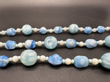 Vintage Satin Blue Glass Bead Multi Strand Necklace 15”