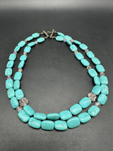 Sterling SilverTurquoise Blue Bead 2 Strand Statement 32” Necklace 67Gs