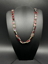 Stone Silver Tone Statement Toggle Necklace Red Links 18” 29Gs