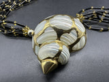 Mother Of Pearl Art Deco Shell Sea Pendant Necklace 20”