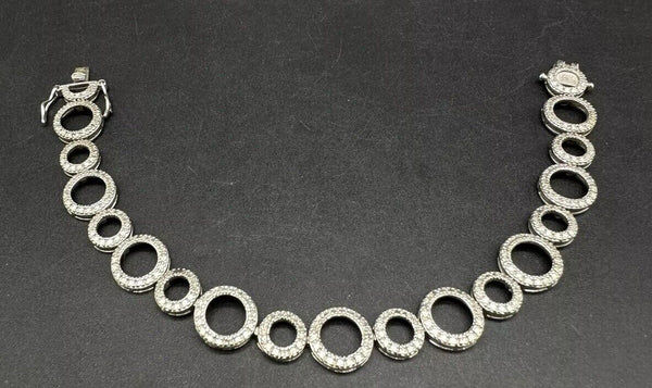 Circle Style Sterling Silver CZ Statement Bracelet 7” 14Gs