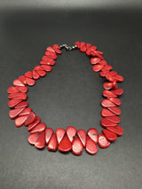 VINTAGE Sterling Silver RED CORAL Necklace Nugget Style 17”