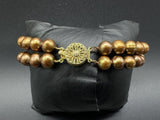 2 Strand Genuine Chocolate Pearls Beaded Bracelet Gold Tone Clasp