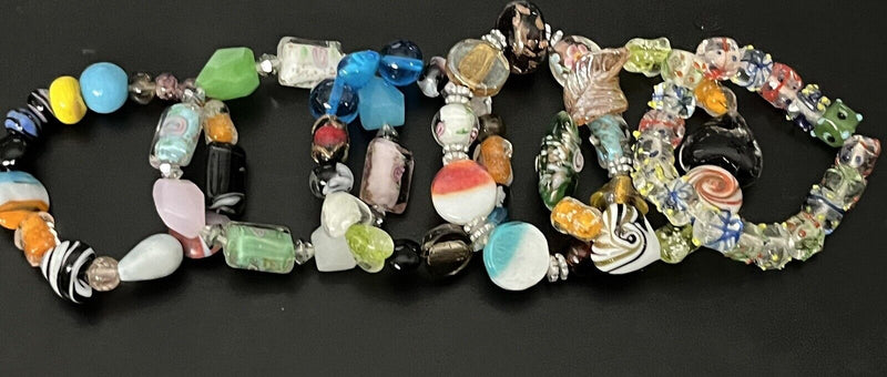 Lot of Assorted Art Glass Beaded  Bracelets Jewelry