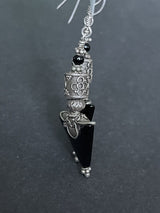 Vintage Sterling Silver Black Tourmaline Dangling Drop Earrings 2.5”