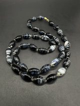 22” Vintage Black Banded Agate Gemstone Beaded Elegant Necklace 22"