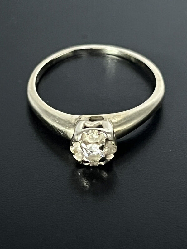 Vintage 14K White Gold Cluster Edwardian Diamond Ring 6.75” ~ 2.5g