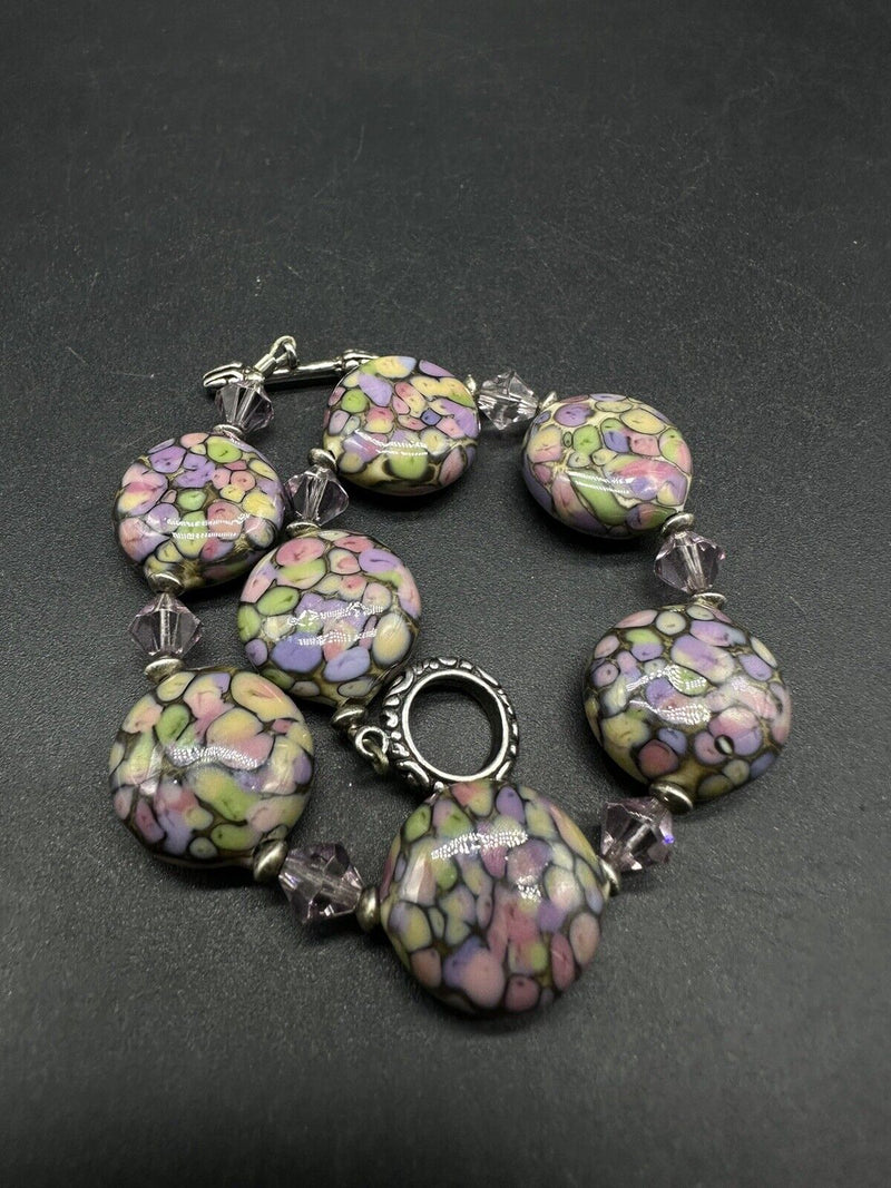 Art Glass Enamel Bead Bracelet 7"~ Beautiful