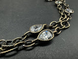 Black Gold Wash Sterling Silver Cubic Zirconia Bezel Link Necklace 36” 32Gs