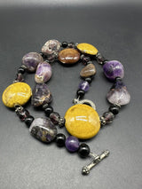 Vintage Chunky Amethyst Multi Stone Natural GemStone Bead  Necklace 22”