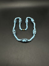 Vintage Blue Lampwork Glass Beaded Necklace 21”