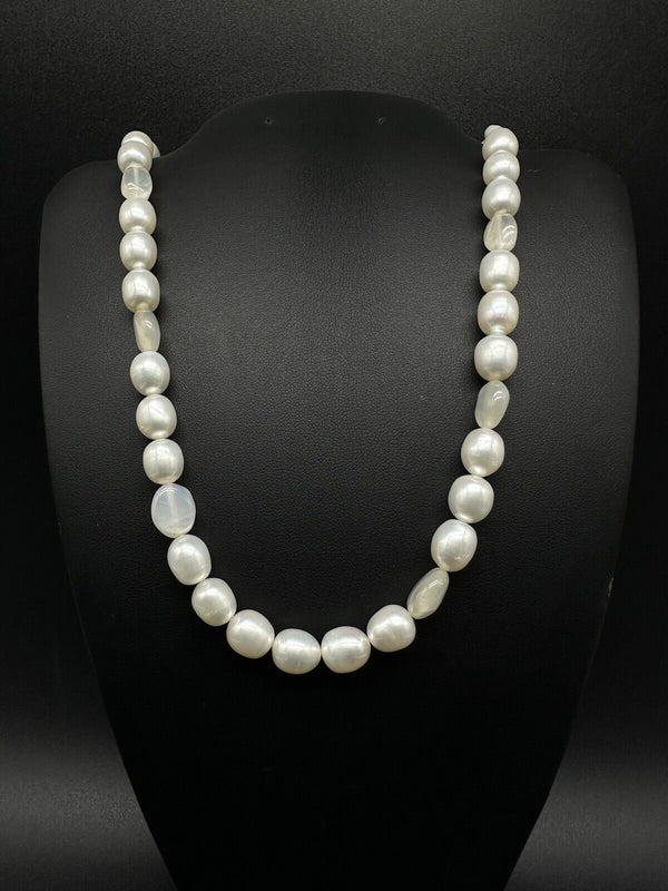 Vintage Sterling Silver Genuine PEARL NECKLACE 8MM 20” Adj