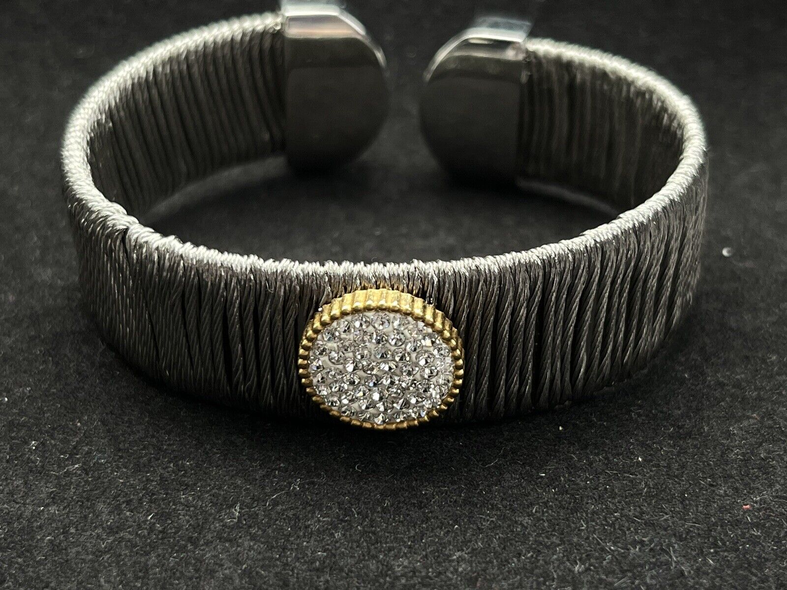 Elegant Pave Center Cuff Flexible Bracelet 7”