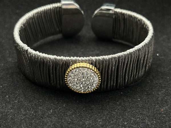 Elegant Pave Center Cuff Flexible Bracelet 7”